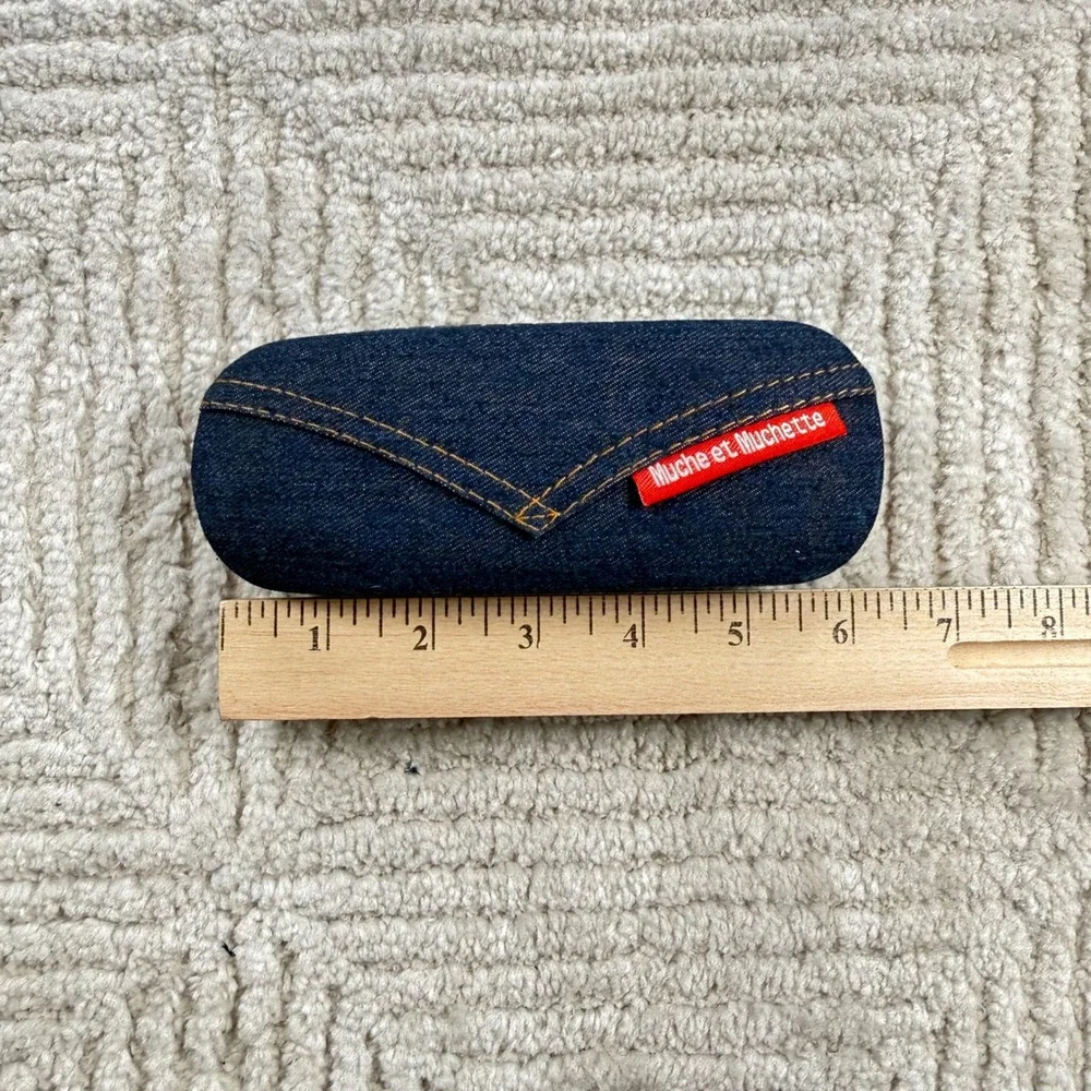 Muche et Muchette Glasses Case Blue Denim Hard Shell Eyewear Protector Y2K Retro